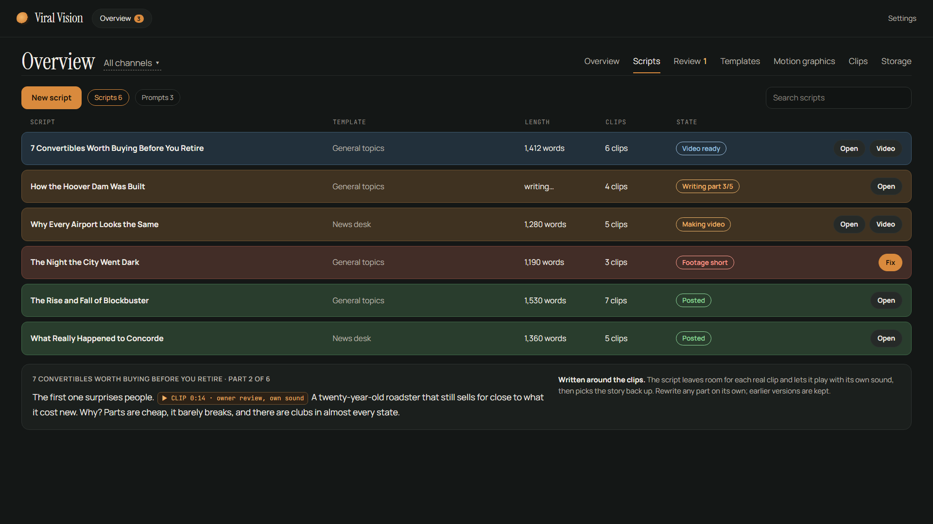 Scripts page